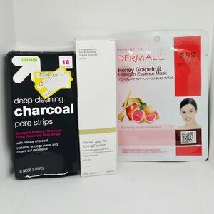 Beauty Bundle NEW Charcoal Pore Strips, Glycolic Acid & Dermal Collagen Mask